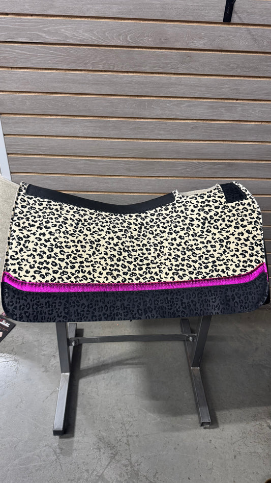 5 Star Barrel Racer Saddle Pad- Baby Cougar Suede Signature Top w/ Hot Pink & Black Leopard Wear Leathers 30x28