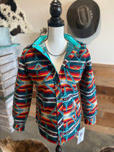Load image into Gallery viewer, Powder River Women&#39;s Turquoise Aztec Shacket
