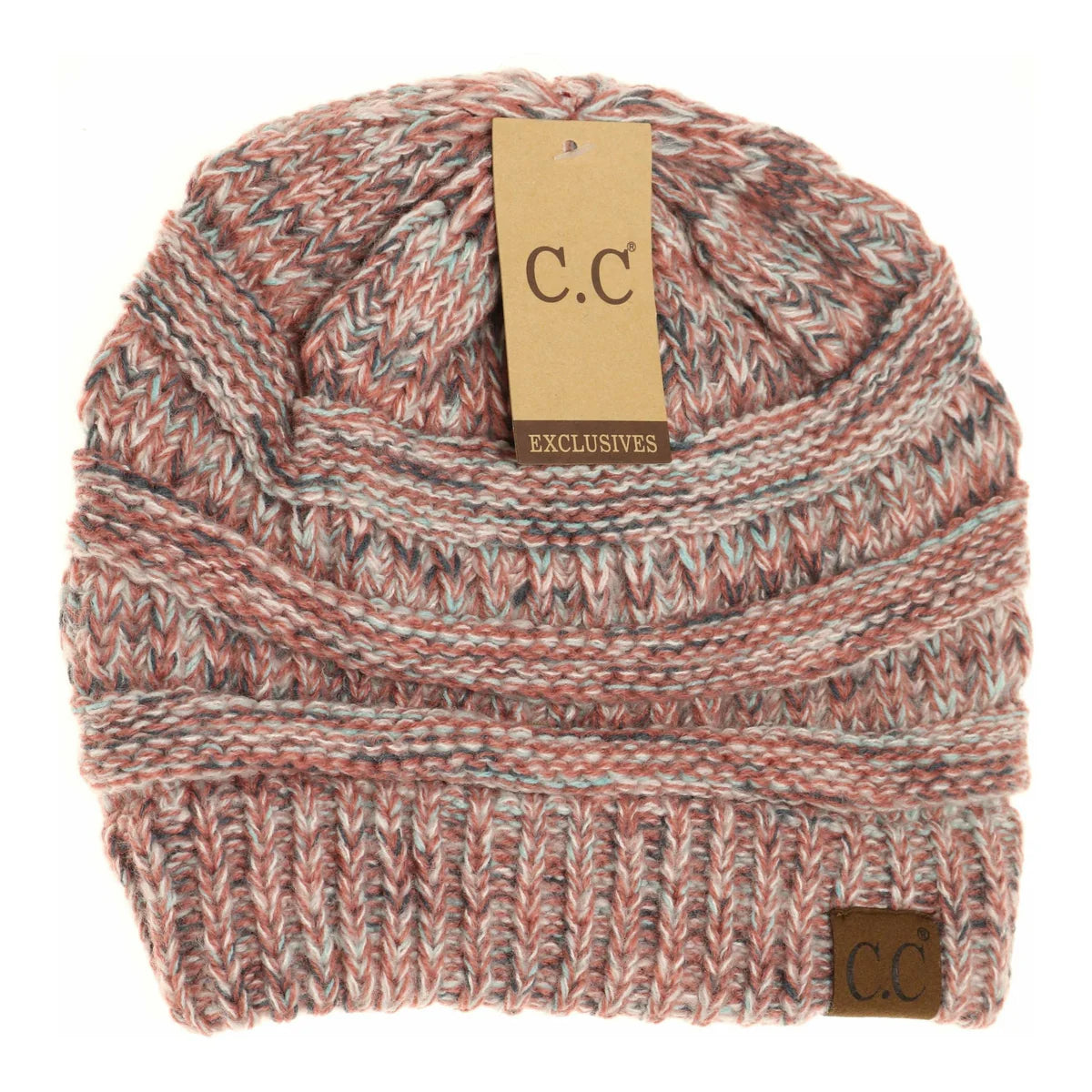 C.C Beanie Mauve/Navy/Light Blue Diagonal Stitch Beanie