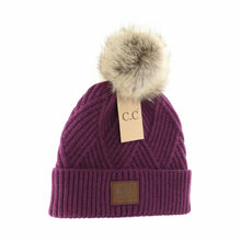 Load image into Gallery viewer, C.C Beanie Large Patch Heathered Color Pom Beanie
