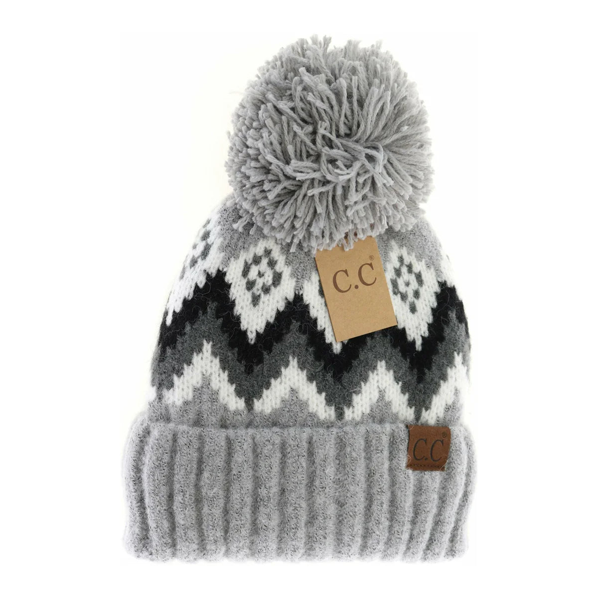 C.C Beanie Aztec Chevron Knit Pom Beanie