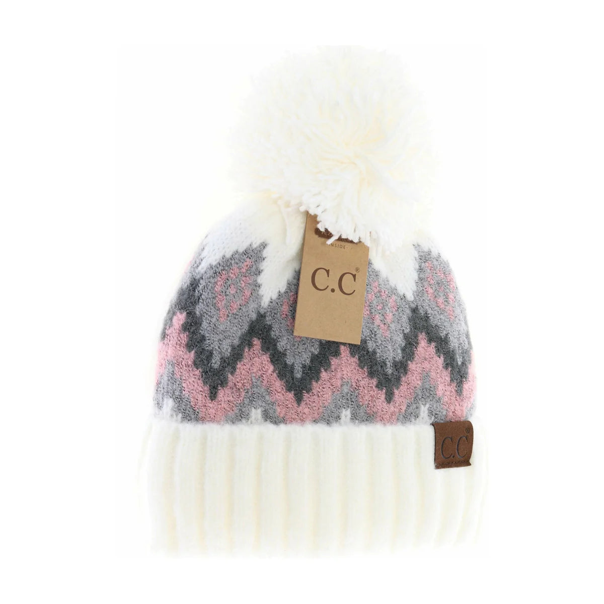 C.C Beanie Aztec Chevron Knit Pom Beanie