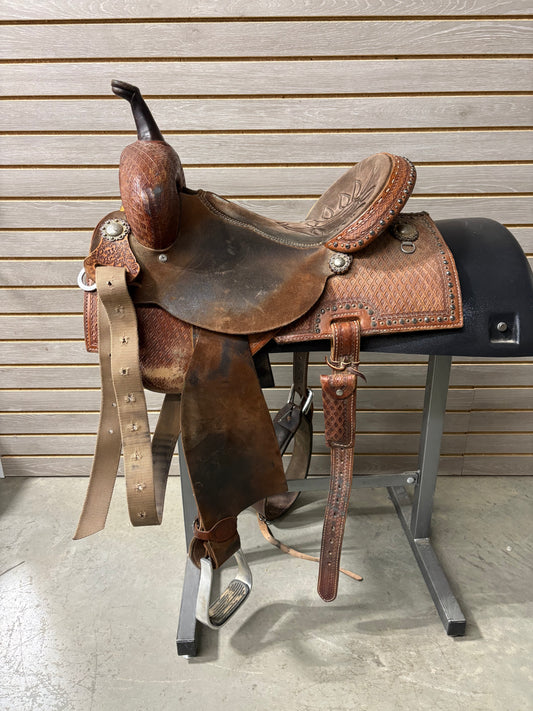 #103409 Used. Double J 14.5" Pozzi Pro Barrel Saddle - Wide Tree