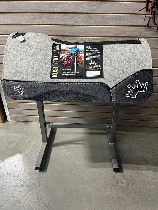 Best Ever Kush Fleece Saddle Pad  Black leather White/Black Crown (3/4" thick, 30"X30")