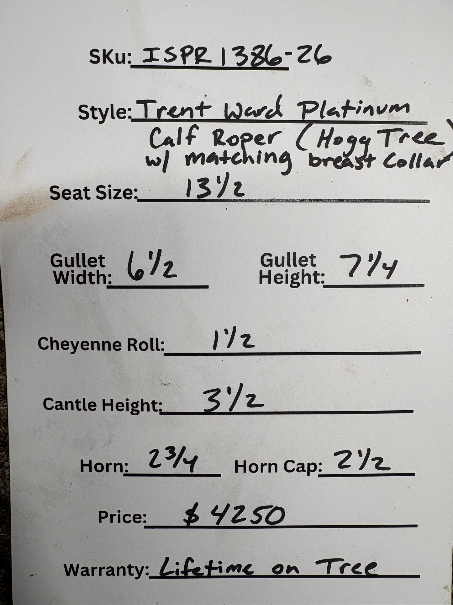 Trent Ward 13.5" Platinum Calf Rope Saddle