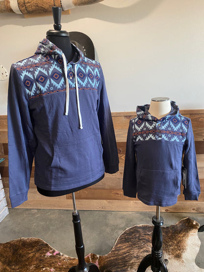 Rock & Roll Boy's Navy/Orange Aztec Border Print Hoodie