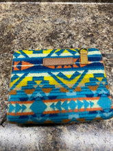 Load image into Gallery viewer, Pendleton Turquoise Alto Mesa Wool/Leather Crossbody Organizer
