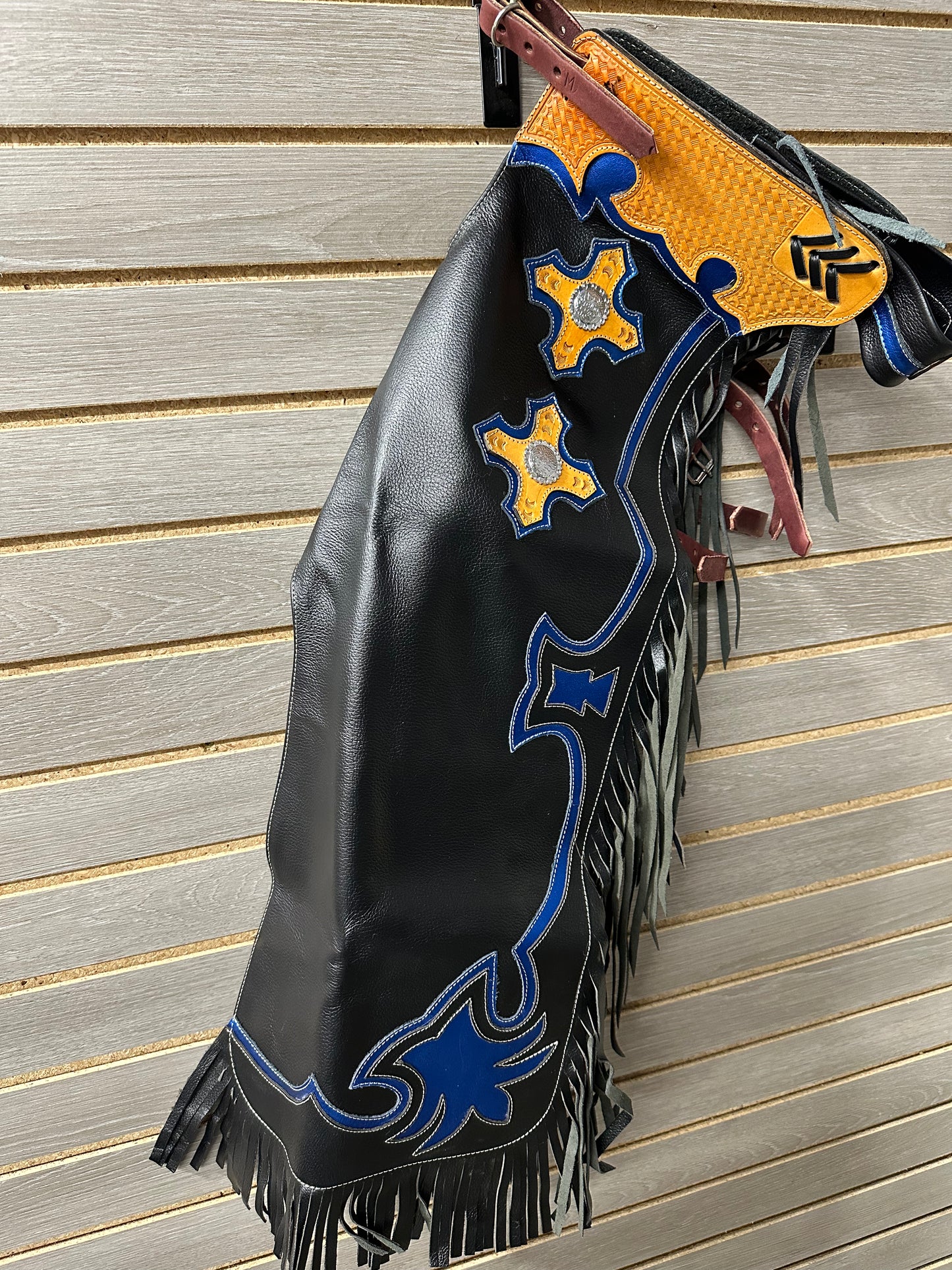 Jerry Beagley Medium Youth Rodeo Chaps/Chinks - Black with Blue