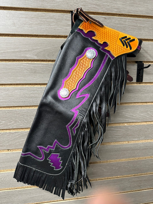 Jerry Beagley Child Rodeo Chaps/Chinks - Black with Purple