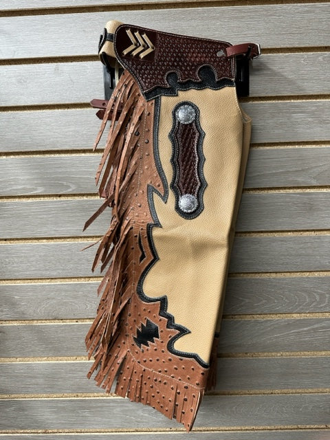 Jerry Beagley Child Rodeo Chaps/Chinks - Tan and Brown