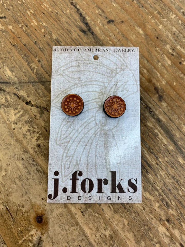 J.Forks Leather Stud Earrings- Natural