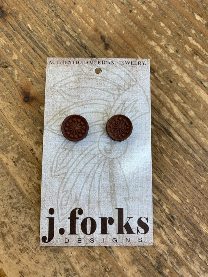 J.Forks Leather Stud Earrings- Chocolate