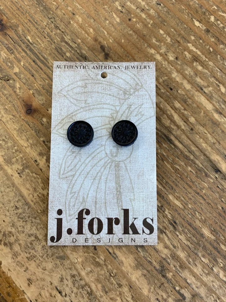J.Forks Leather Stud Earrings- Black
