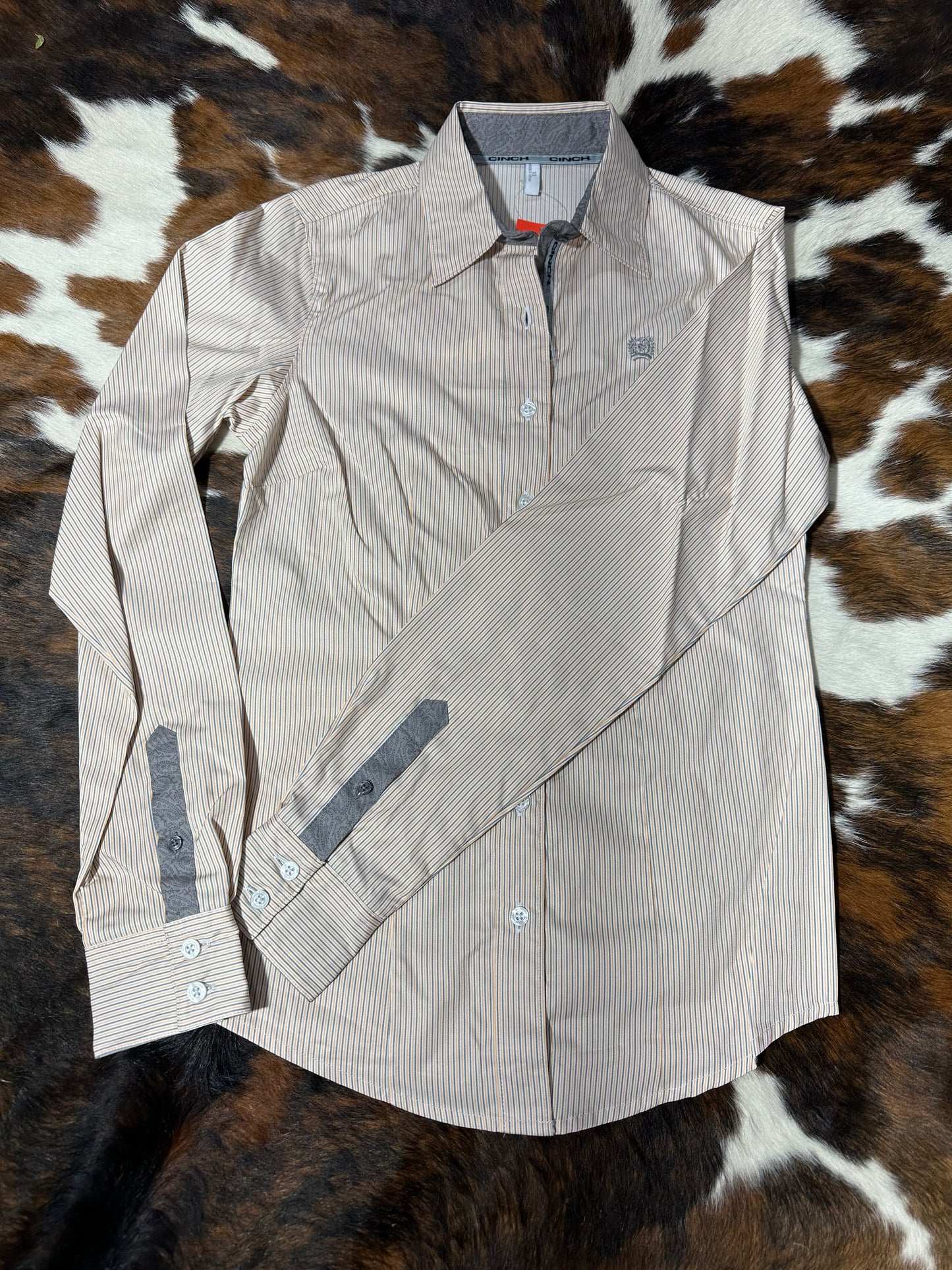 Cinch Women's Tencel Orange & Gray PinStripe Western