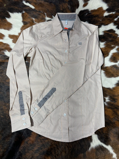 Cinch Women's Tencel Orange & Gray PinStripe Western