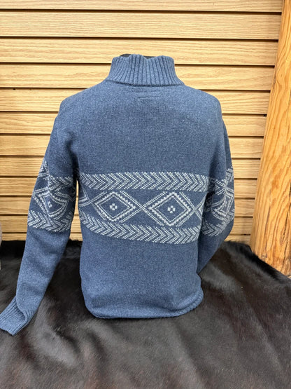 Stetson Men's Blue Aztec Border Wool Blend ¼ Zip Sweater