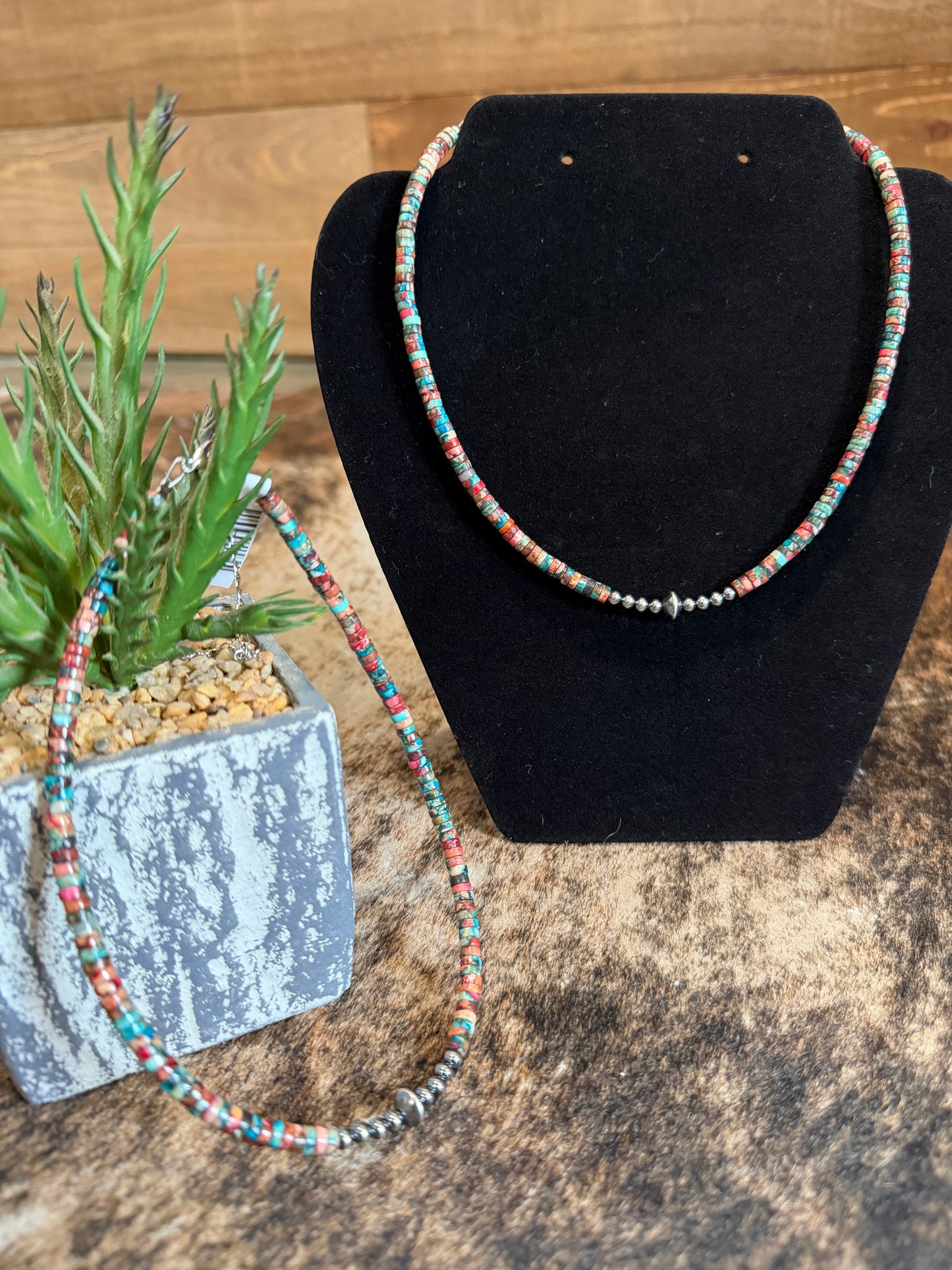 Sterling Silver Pearls with Pink & Blue Sea Sediment Heishi Choker