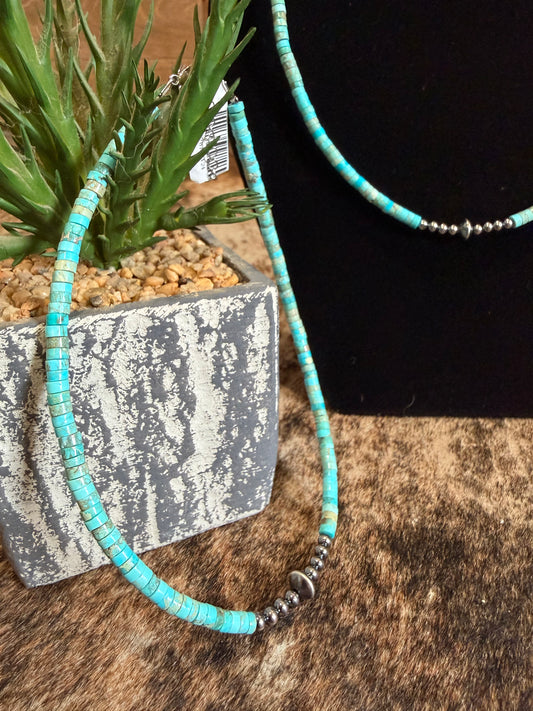 Sterling Silver Pearls with Variscite Turquoise Choker