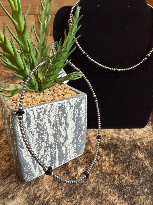 Sterling Silver Pearl & Black Onyx Necklace