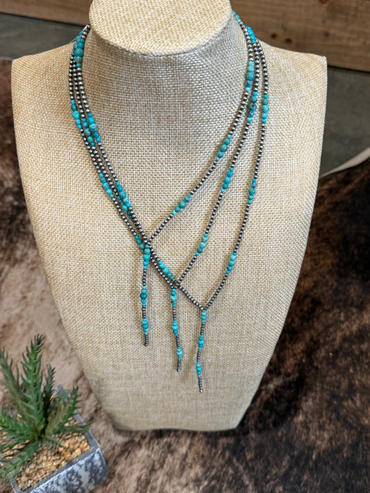 Lariat Turquoise & Pearl Necklace