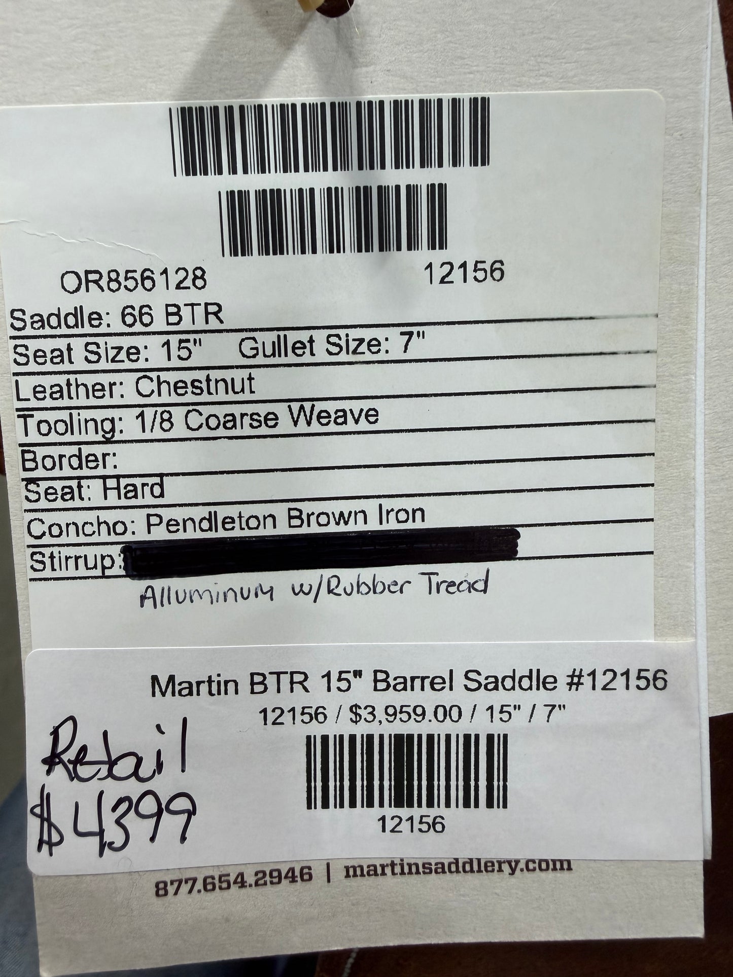 Martin BTR 15" Barrel Saddle #12156