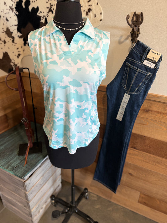 Women's Mint Camo Hooligan Polo Tank