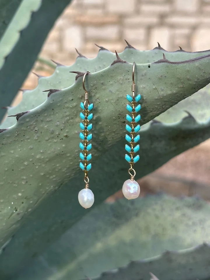 J.Forks Turquoise Enamel Chevron Drop Earrings