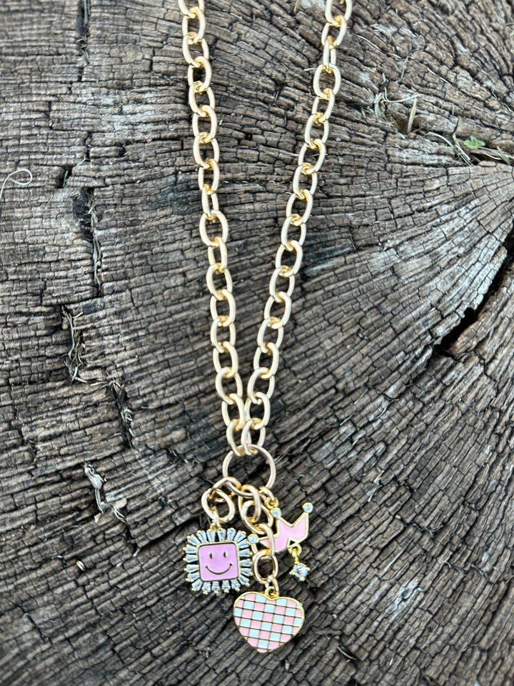 J.Forks "Charm It" Pink Queen Charm Necklace