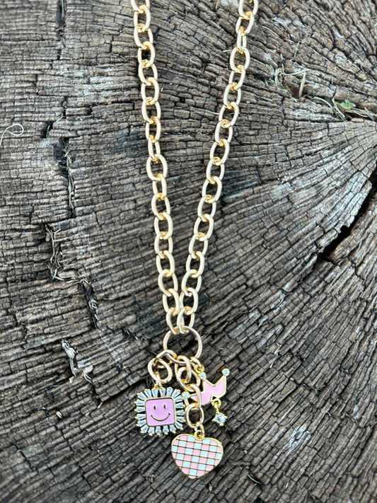 J.Forks "Charm It" Pink Queen Charm Necklace