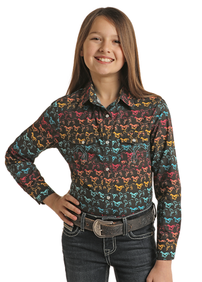 Panhandle Girl's Rainbow Horses Western Shirt