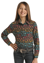 Load image into Gallery viewer, Panhandle Girl&#39;s Rainbow Horses Western Shirt
