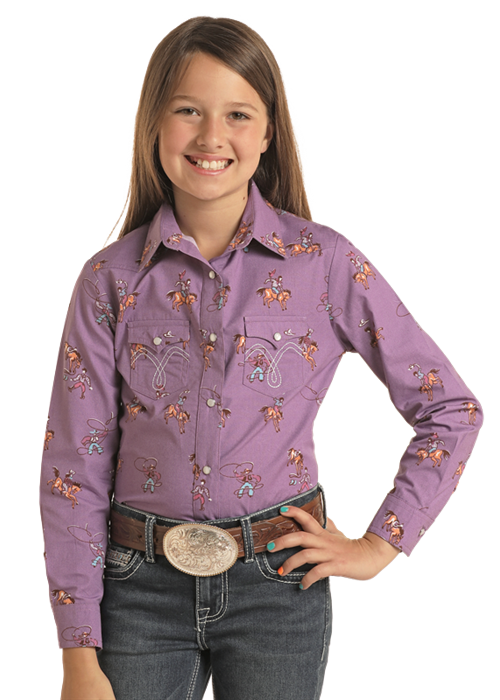 Panhandle Girl's Grape Buckin' Horse Western Shirt