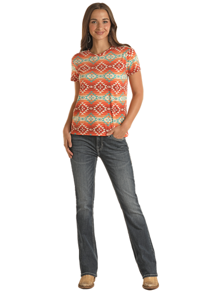 Panhandle Women's Orange & Teal Aztec T-Shirt