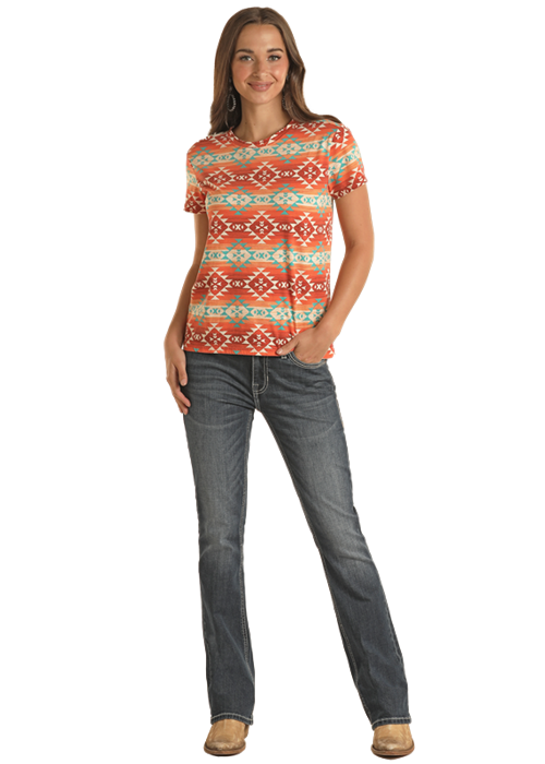 Panhandle Women's Orange & Teal Aztec T-Shirt