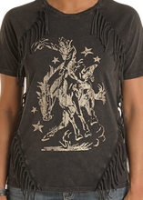 Load image into Gallery viewer, Panhandle Women&#39;s Black Fringe Buckin&#39; Horse T-Shirt
