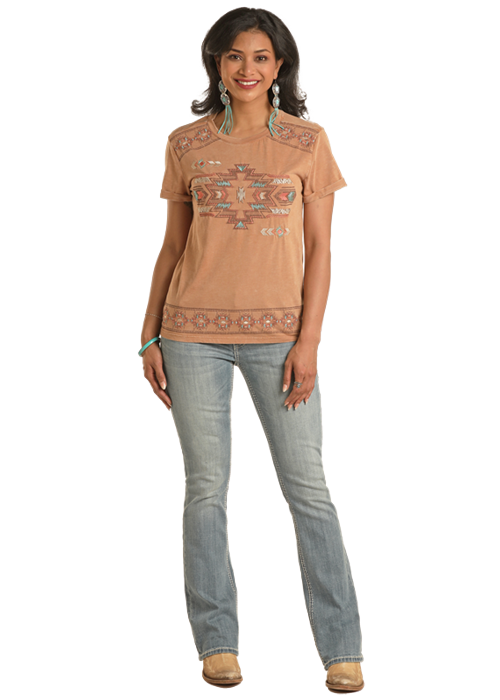 Panhandle Women's Brown Boxy Embroidered T-Shirt