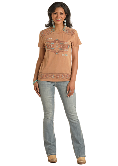 Panhandle Women's Brown Boxy Embroidered T-Shirt