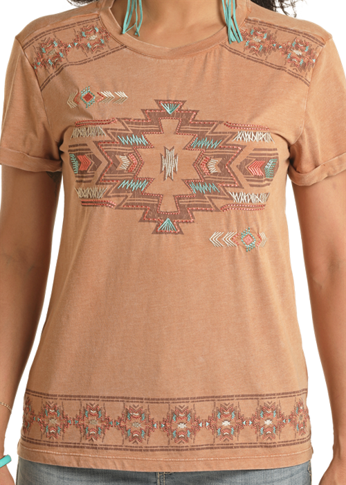 Panhandle Women's Brown Boxy Embroidered T-Shirt