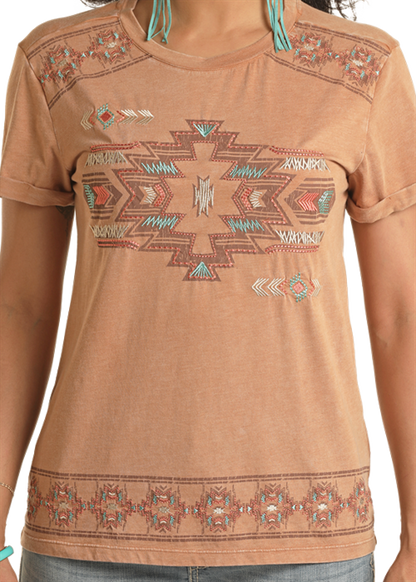 Panhandle Women's Brown Boxy Embroidered T-Shirt