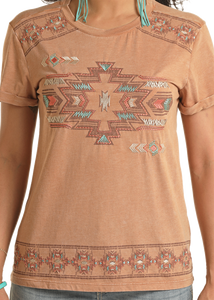 Panhandle Women's Brown Boxy Embroidered T-Shirt