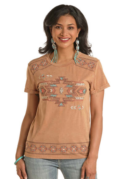 Panhandle Women's Brown Boxy Embroidered T-Shirt