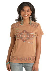 Panhandle Women's Brown Boxy Embroidered T-Shirt