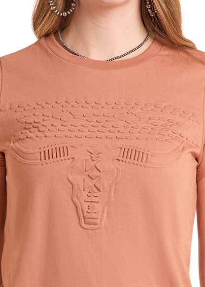 Panhandle Women's Light Camel Embossed Skull T-Shirt