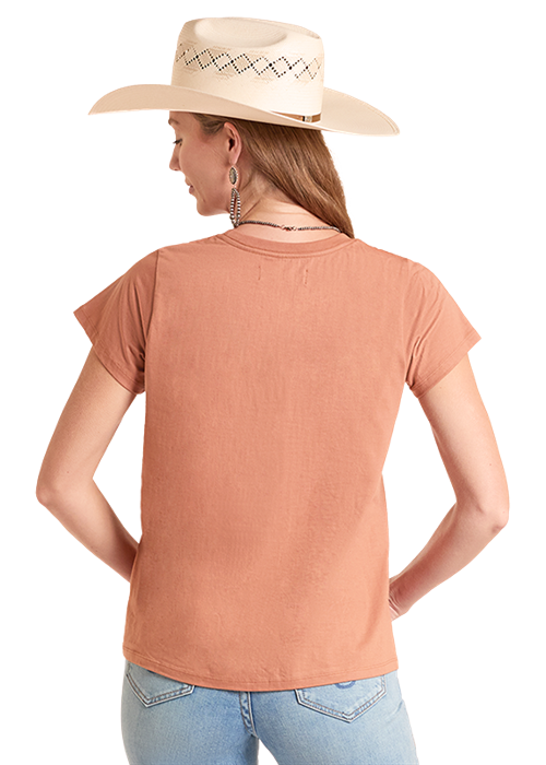 Panhandle Women's Light Camel Embossed Skull T-Shirt