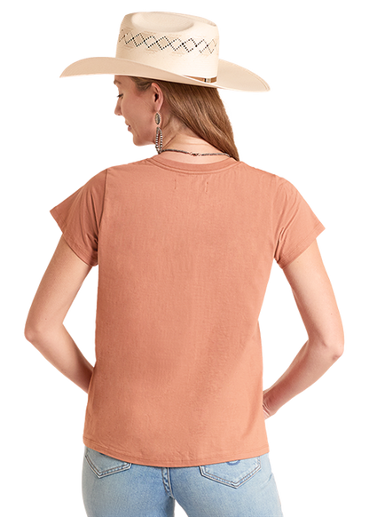 Panhandle Women's Light Camel Embossed Skull T-Shirt