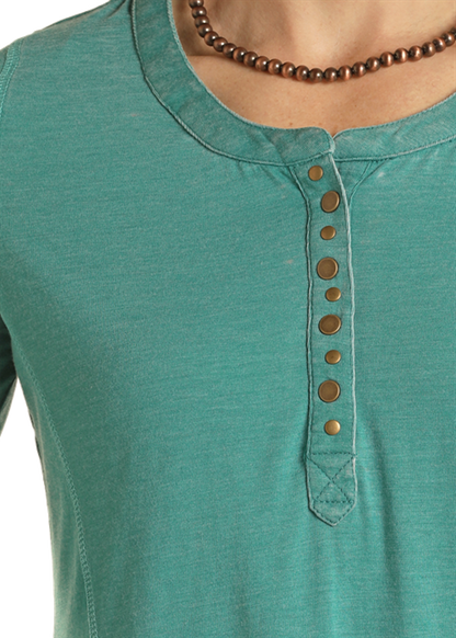 Panhandle Women's Turquoise Henley Long Sleeve T-Shirt