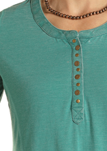 Load image into Gallery viewer, Panhandle Women&#39;s Turquoise Henley Long Sleeve T-Shirt

