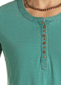 Panhandle Women's Turquoise Henley Long Sleeve T-Shirt