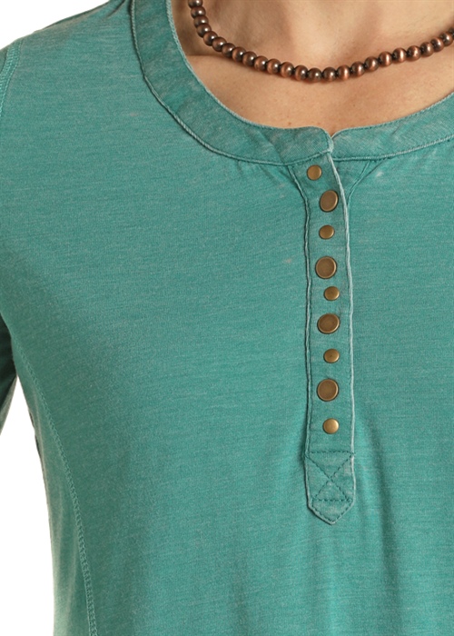 Panhandle Women's Turquoise Henley Long Sleeve T-Shirt