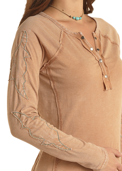 Panhandle Women's Brown Henley Long Sleeve T-Shirt